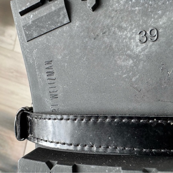 Stuart Weitzman Black Leather & Rubber Stirrup Rain Boots Size 39 (Size 8.5) - Picture 14 of 16